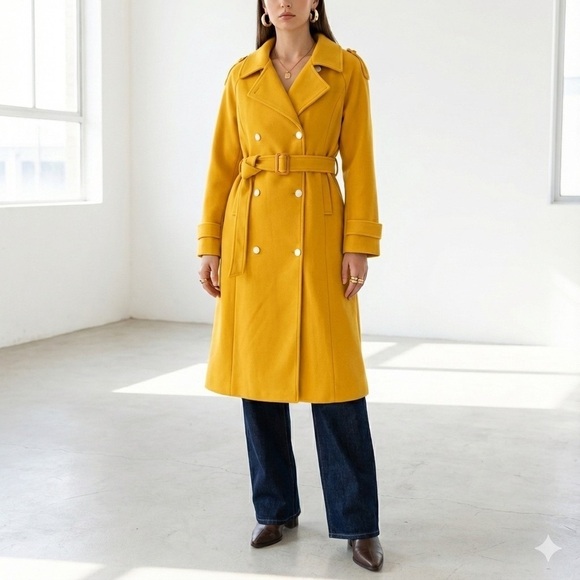 Chouyatou Jackets & Blazers - Golden mustard yellow wool double breasted trench coat - Small NWT